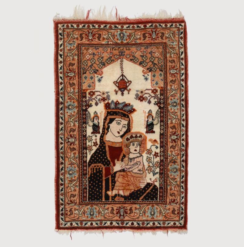 Seltener kleiner Bildteppich mit Marienikone "Madonna der Passion". A Small Rare Anatolian Hand Knotted Tapestry with an Icon of Mary "Madonna der Passion", About 1935. Mindestpreis:	240 EUR