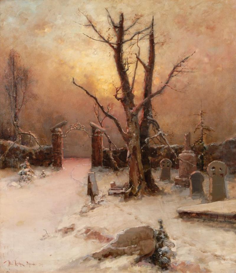 VON KLEVER, Julius Sergius: Winter scenery (oil/canvas with cyrillic signature, 1909, 1 small restored spot with back bonding). Mindestpreis:	15.000 EUR