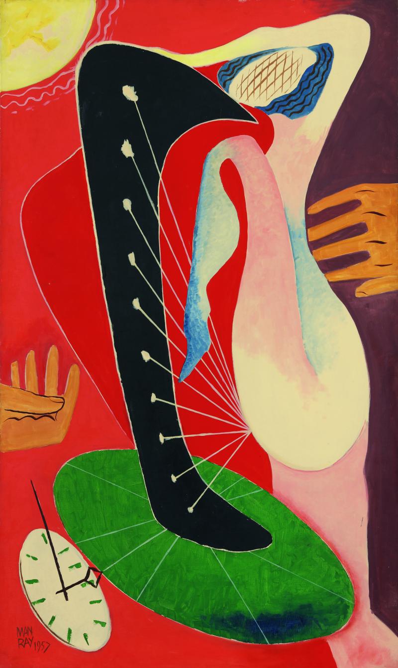 Lot 40 Man Ray, Femmelaharpe, 1957, oil on canvas, 160.5 by 96cm (est. £700,000-1,000,000)