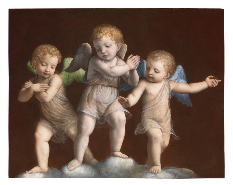 Carlo Orsi-Trinity Fine Art Bernardino Luini (Dumenza, from 1482-Milan 1532) Three Angels on Clouds oil on panel 57.7 x 75.6 cm