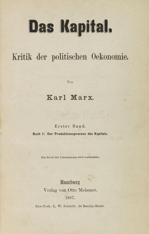 419000096 KARL MARX Das Kapital. Band 1, 1867. Schätzpreis: € 30.000