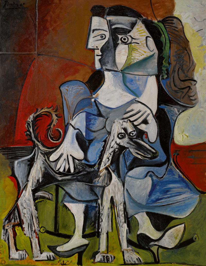 Lot 33 Property from a Private Collection, Japan Pablo Picasso Femme au chien Signed Picasso (upper left); extensively dated (on the reverse) Oil on canvas 63 3/4 by 51 1/4 in. 162 by 130 cm Painted from November 23 to December 14, 1962. Estimate $25/30 million