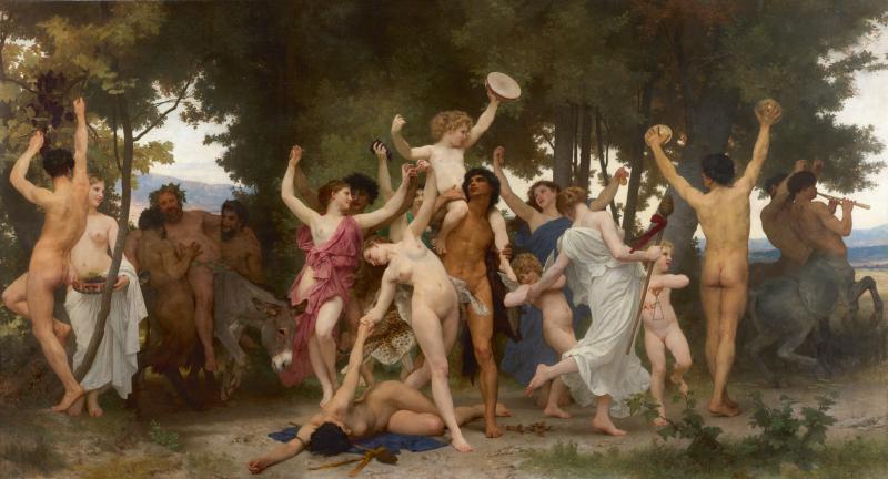 Lot 38 Property from the Direct Descendants of the Artist William Bouguereau La Jeunesse De Bacchus Signed W- BOUGUEREAU- and dated 1884 (lower left) Oil on canvas 130 3/8 by 240 1/8 in. 331 by 610 cm Estimate $25/35 million