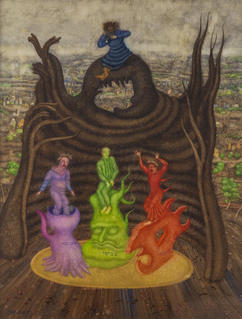 „Bekosso, Kisso, Kasso“, Tempera auf grundiertem Karton, 1997 © Privatbesitz Arik Brauer