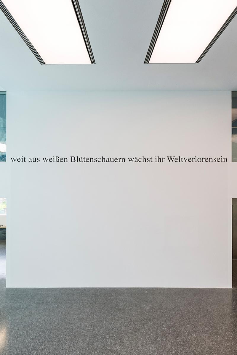 Haim Steinbach, weitausweißenblütenschauernwächstihrweltverlorensein, 2018 (Rainer Maria Rilke). Museion. Foto Luca Meneghel. Courtesy the Artist and Galleria Lia Rumma, Milano / Napoli