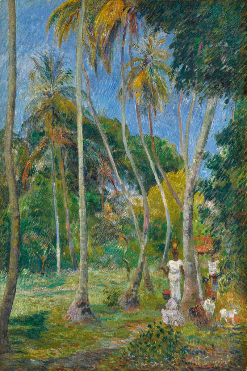 Lot 18 Lumières: The Levy Family Collection Paul Gauguin Chemin Sous Les Palmiers Signed P. Gauguin and dated 87 (lower right) Oil on canvas 35 by 23 1/2 in. 89 by 59.5 cm Painted in 1887. Estimate $6/8 million Sold for $8,237,000