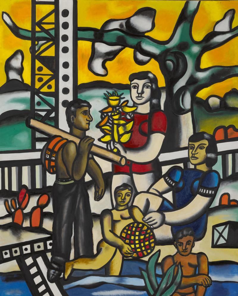 Lot 5 Property from a Distinguished Estate Fernand Léger Le Campeur, 1er État Signed F.Leger. and dated 54 (lower right); titled, signed F. Leger. and dated 54 (on the reverse)  Oil on canvas 63 3/4 by 51 1/8 in. 162 by 130 cm Painted in 1954.  Estimate $6/8 million Sold for $8,237,000