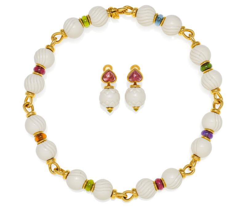 Bulgari Chandra Farbstein-Set: Collier und Ohrclips | Italien Um 2000 | 750/- Gelbgold Ergebnis: 9.030 Euro