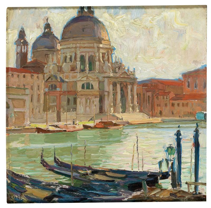 Carl Moll (Wien 1861–1945) „Kirche in Venedig“ (Santa Maria della Salute), ca. 1922, monogrammiert CM, Öl auf Tafel, 35 x 35,5 cm, erzielter Preis € 125.300