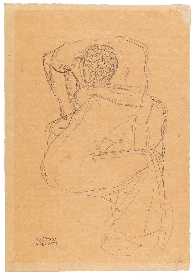 Gustav Klimt (Wien 1862–1918) Liebespaar, 1903, signiert Gustav Klimt, schwarze Kreide auf Papier, 44,8 x 31 cm, erzielter Preis € 100.300