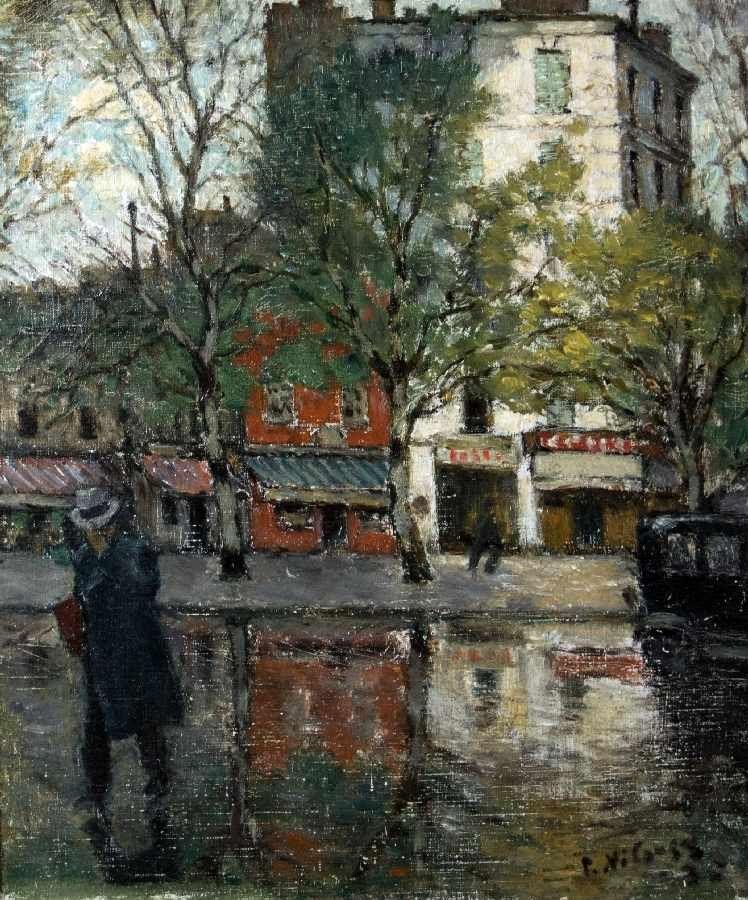 Piotr (Pierre) Alexandrovich Nilouss 1869 - 1943 In der Ukraine geborener Post-Impressionist; tätig in Paris. Un coin de rue après la pluie Öl auf Lwd, 1935; H 55 cm, B 46,5 cm Schätzpreis:	12.000 - 14.000 EUR