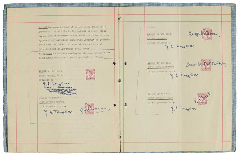 Lot 168, The Beatles, signed management contract with Brian Epstein, 24 January 1962, est. £200,000-300,000