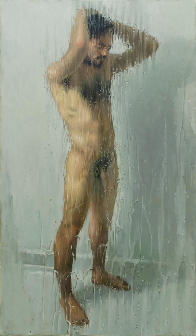 Peter Churcher, Shower Screen VIII 2019, Öl auf Leinwand, 195 x 114 cm