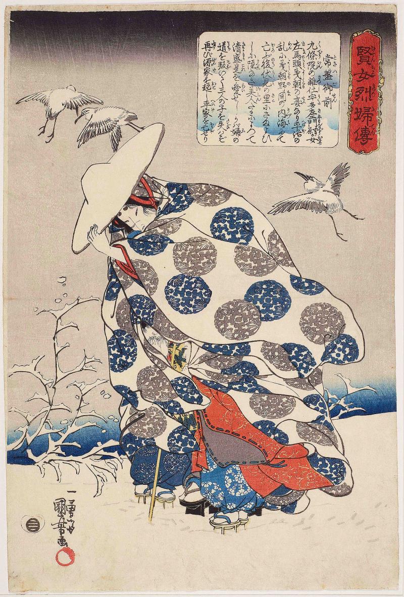 Utagawa Kuniyoshi, Die Edeldame Tokiwa aus der Serie Lebensgeschichten von weisen und tugendhaften Frauen, um 1842 © MAK/Georg Mayer