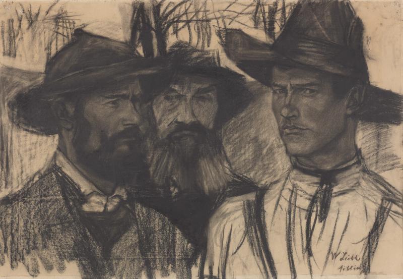 Wilhelm Leibl, Wildschützen, um 1882 Kohle auf Papier, 49 x 72,3 cm Sammlung David Lachenmann