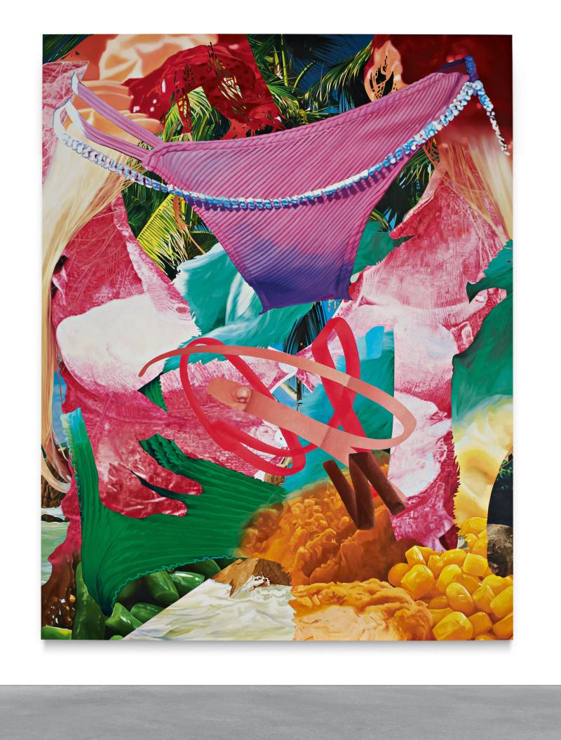 Lot 220 Jeff Koons Beach signed and dated '01 on the overlap oil on canvas 108 by 84 in. 274.3 by 213.4 cm. Estimate $1/1.5 million Sold for $1,340,000