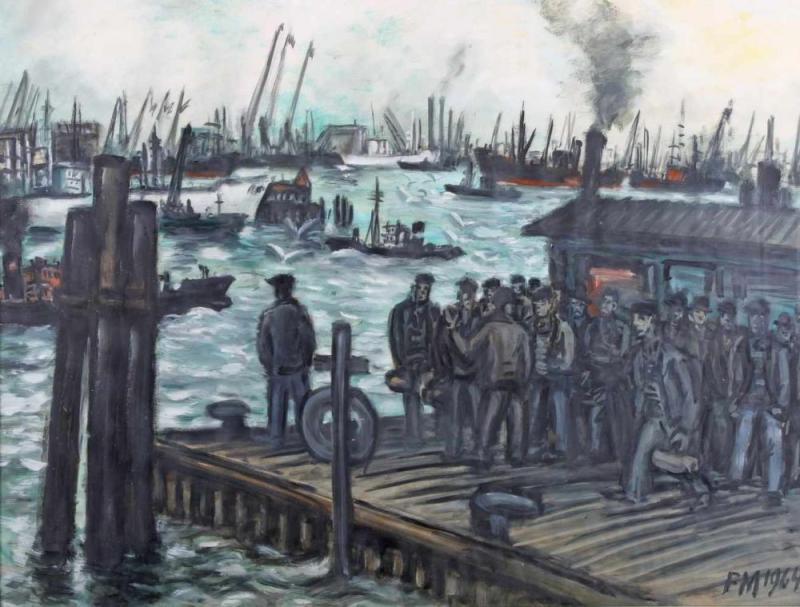 Masereel, Frans (1889 Blankenberghe - 1972 Avignon) "Duckdalbe im Hamburger Hafen/ Ducs d'Albe et naivres", Gouache auf Papier, monogrammiert und datiert unten rechts FM 1964, 50 x 66 cm, Mindestpreis:	1.600 EUR