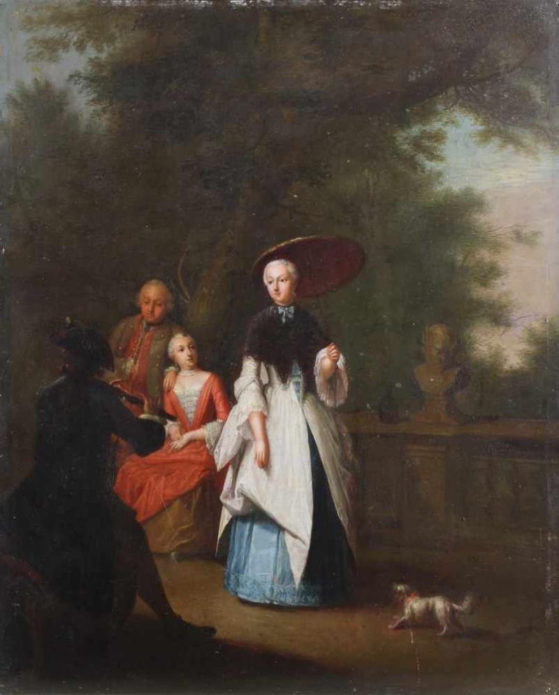 Fiedler, Johann Christian (1697 Pirna - 1765 Darmstadt) "Dame im Park", Mindestpreis:	1.400 EUR