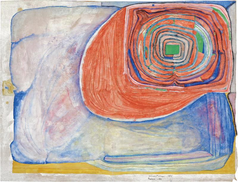 Friedensreich Hundertwasser (1928 – 2000) Sonnentropfen, 1955-56 Aquarell auf Packpapier, Zinkweiß und Fischleim Schätzpreis: 130.000 – 200.000 €