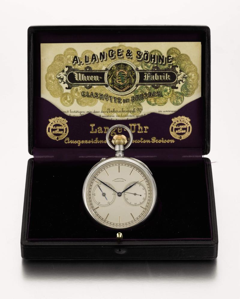 A. Lange & Söhne, silver open.faced keyless tourbillon watch, 1924 presentation box, Sotheby's Geneva 11 November 2019