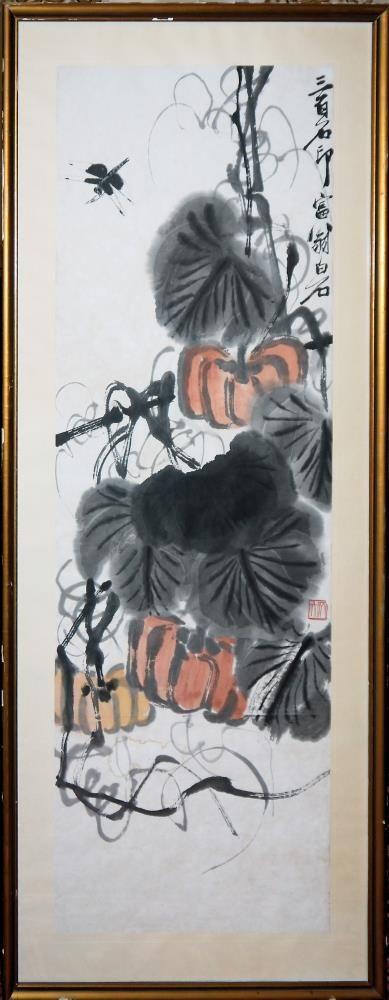 Qi Baishi, Kürbisse und Libelle, China um 1940/50 Qi Baishi, 1864 – 1957, bedeutendster chinesischer Maler der Moderne Schätzpreis:	20.000 - 25.000 EUR