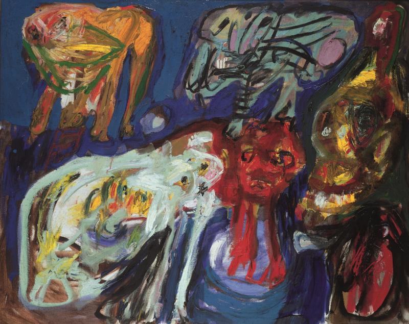 Asger Jorn, Eine CoBrA-Gruppe, 1964, Öl auf Leinwand, 132 x 162 cm, Sammlung Selinka, © Donation Jorn, Sil- keborg / VG Bild-Kunst, Bonn 2019, Foto: Wynrich Zlomke