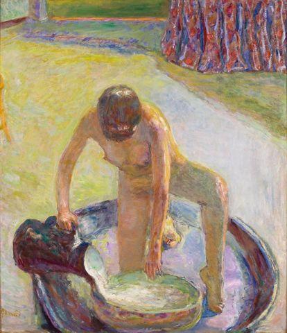 Pierre Bonnard, Akt mit Badezuber, 1918, Nu accroupi au tub, Öl auf Leinwand, 85 × 74 cm, Musée d’Orsay, Paris. Donation Zeïneb et Jean-Pierre Marcie-Rivière, 2010 © Musée d’Orsay/RMN