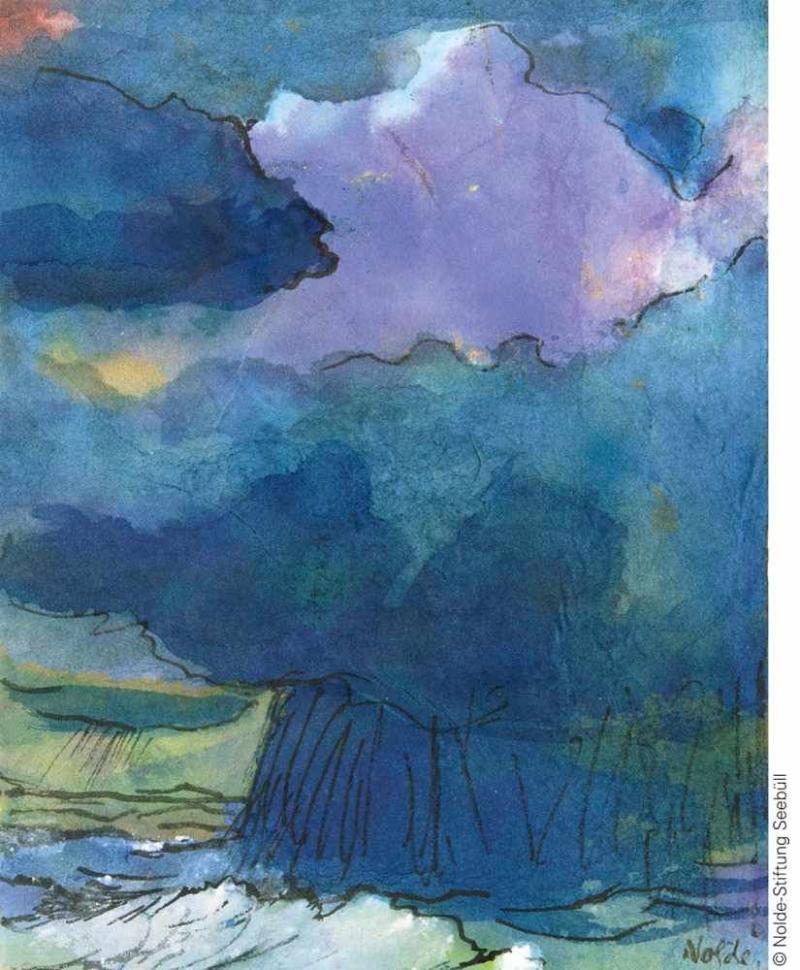 Emil Nolde (Nolde 1867 - Seebüll 1956) Gewitter über der Nordsee Um 1930/40, Aquarell, Deckweiß und Federzeichnung/Bütten, 17 x 13,5 cm,  Mindestpreis:	35.000 EUR