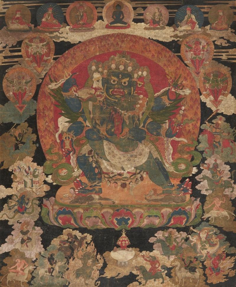 Lot 305 Schwarzgrundiges thangka des Vajrakila in yab-yum Tibet, um 1700. Gouache auf Stoff, 65 x 53,5 cm, hinter Glas gerahmt Schätzpreis: EUR 10.000 – 15.000,-