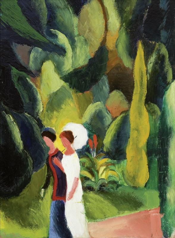 August Macke, Frauen im Park (mit weißem Schirm), 1913, Renate und Friedrich Johenning Stiftung, Foto: Leopold Museum, Wien/Manfred Thumberger