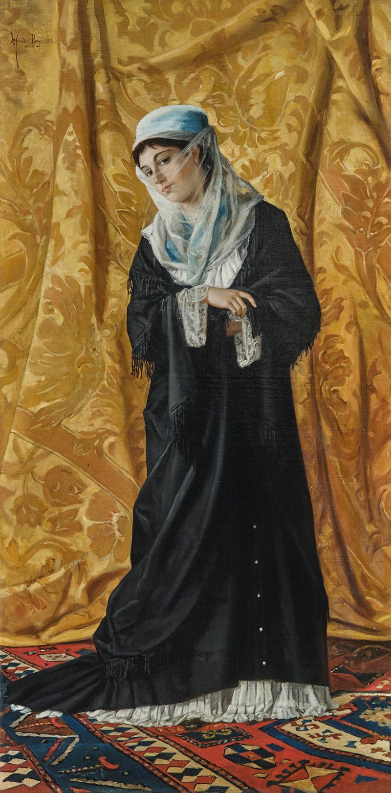 Osman Hamdi Bey (Istanbul 1842 - 1910) Dame turque de Constantinople, signiert, datiert Hamdy Bey 1881, Öl auf Leinwand, 120 x 60 cm, erzielter Preis € 1.770.300, Auktion Gemälde des 19. Jahrhunderts, 23.Oktober 2019