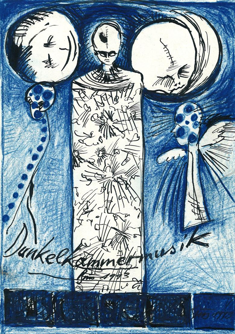 Günter Brus, "Dunkelkammermusik", 1993, Tusche und Ölkreide auf Papier, 27 Blatt, je 30 x 21,5 cm, BRUSEUM/Neue Galerie Graz, Universalmuseum Joanneum