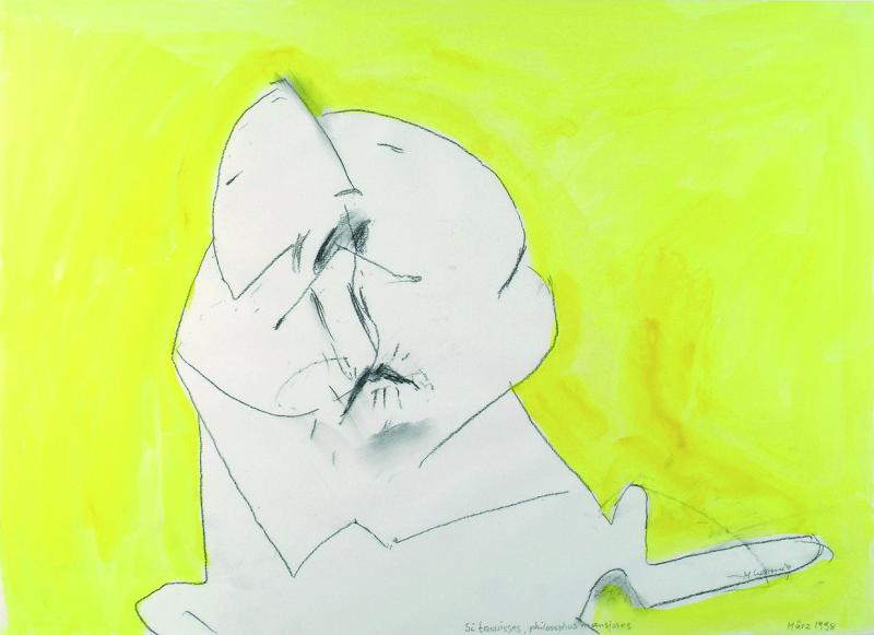 Maria Lassnig, Si tacuisses, 1998, Kohle und Aquarell, Sammlung Klewan  © Maria Lassnig Foundation/ VG Bild-Kunst, Bonn 2019