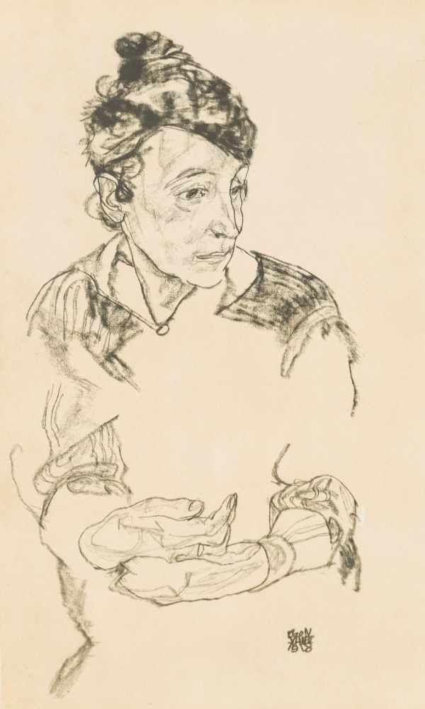 Los 253 Schiele, Egon Portrait einer Frau (Maria Schiele) Offsetlithografie Signiert rechts unten 42,6 x 26,4 cm gerahmt 50 EUR