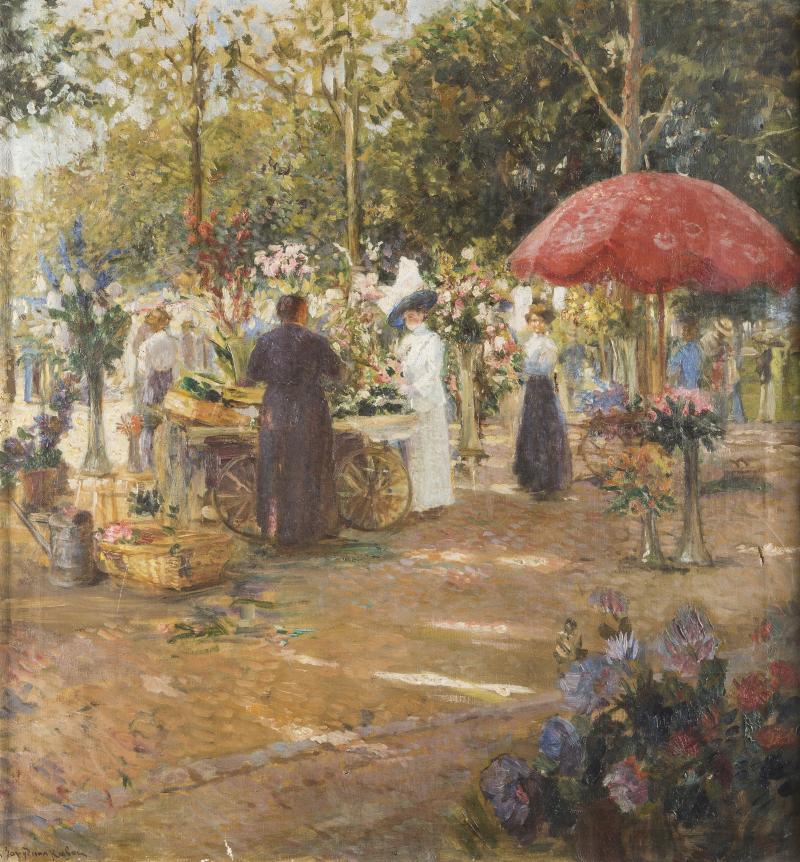 EKATERINA SERGEEVNA ZARUDNAJA-KAVOS (ODER AUCH: KOVAS, 1861 tätig in Sankt Petersburg – 1917), BLUMENMARKT,  Öl auf Lein-wand. 80,5 x 75,5 cm