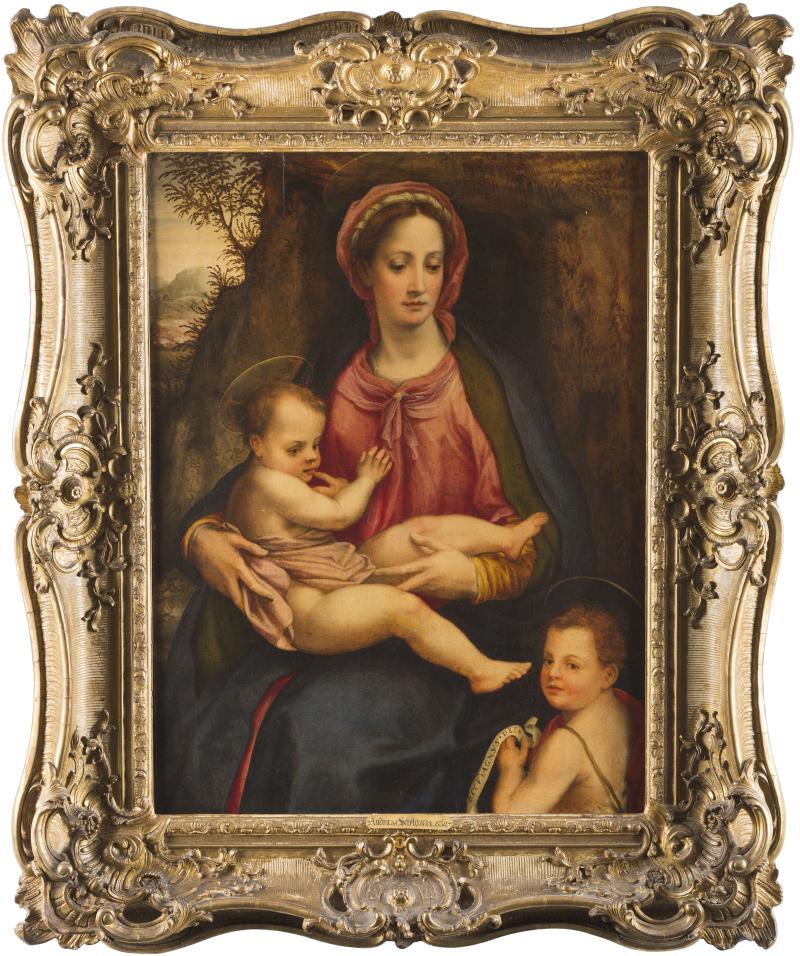 FLORENTINER MEISTER, (1486 Gualfonda (Florenz) - 1530 Florenz), MADONNA MIT DEM CHRISTUSKNABEN, Öl auf massive Pappelholzta-fel, 101 x 75 cm