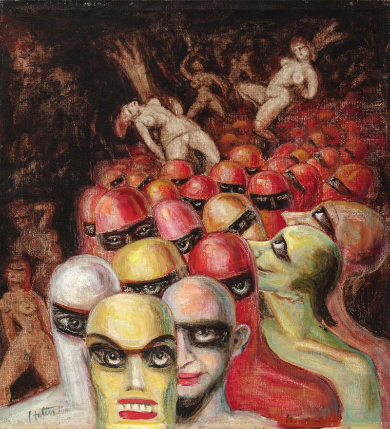 Alwine Hotter, „Phantastische Folterszene“, ca. 1920, Öl auf Leinwand, 63 x 58 cm, Neue Galerie Graz, Foto: Universalmuseum Joanneum/N. Lackner