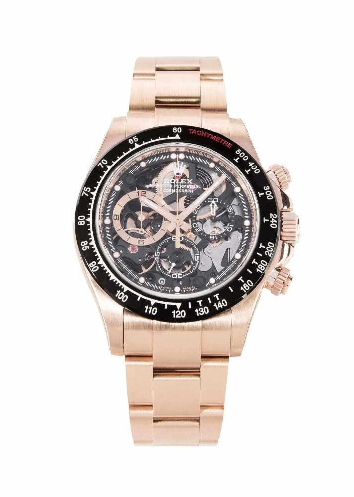 Rolex Daytona "LA BARRICHELLO" Limited Edition, Artisans de Genève Runder, automatischer Chronograph 2019 in 750 Roségoldgehäuse mit Armband ca. 160 g.  Schätzpreis:	80.000 - 120.000 CHF