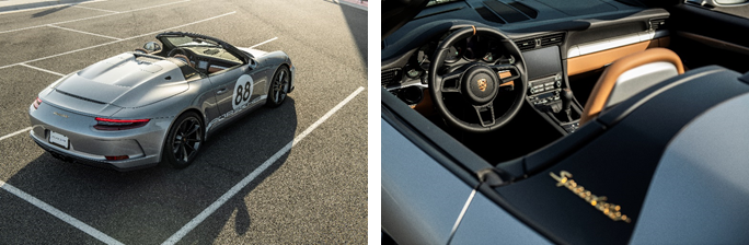 Porsche 911 Speedster, rear (Credit - Courtesy of Porsche Cars North America); Porsche 911 Speedster, interior (Credit - Courtesy of Porsche Cars North America)