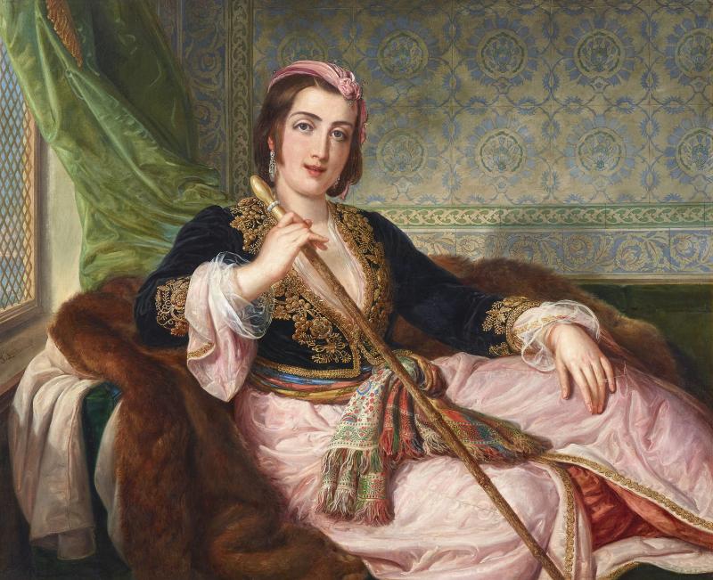 Pietro Luchini (1800 - 1883) Bildnis einer jungen Dame aus Konstantinopel, Öl auf Leinwand, 104 x 127 cm, Schätzwert € 100.000 - 150.000, Auktion Gemälde des 19. Jahrhunderts, 8. Juni 2020