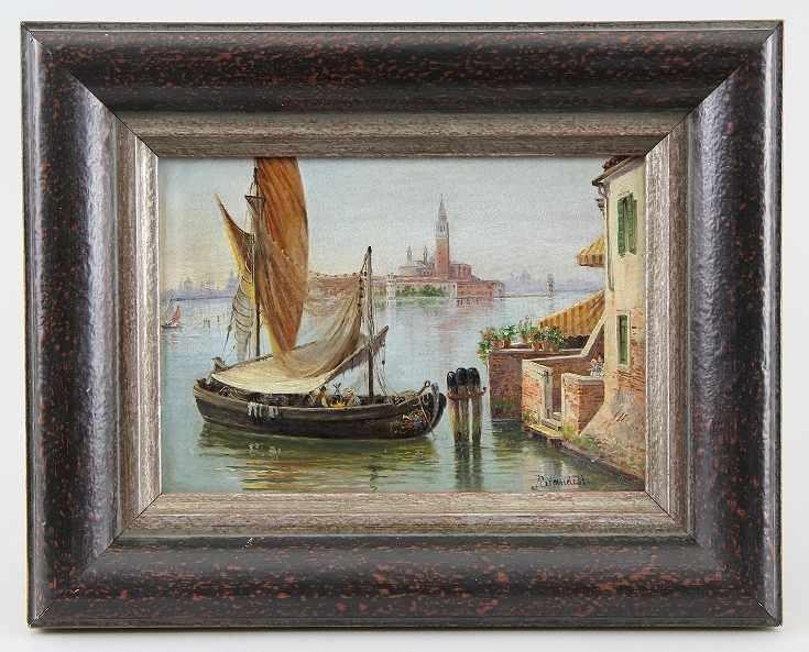 Brandeis, Antonietta (Miskowitz / Böhmen 1848 - 1926 Florenz) attr. Gemälde, Öl auf Karton, Fischerboot in der Lagune von Venedig Mindestpreis:	ohne Limit