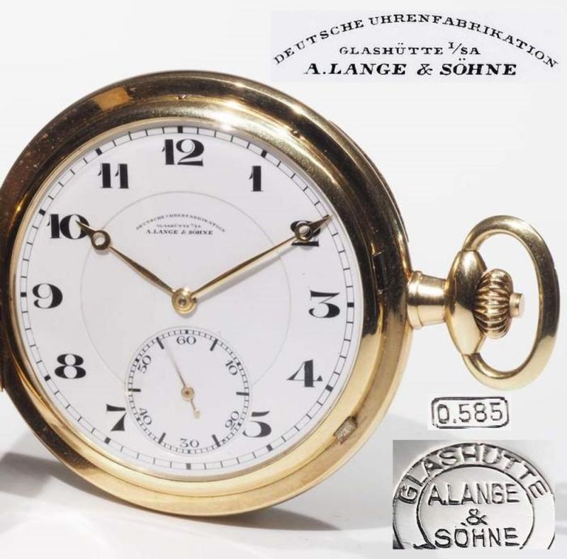 Savonett/Taschenuhr Glashütte Lange & Söhne. 585er Gelbgold. Ø ohne Krone 5,1 cm. Guter gepflegter Zustand, Gewicht ca. 95,5 Gramm. Mindestpreis:	2.700 EUR