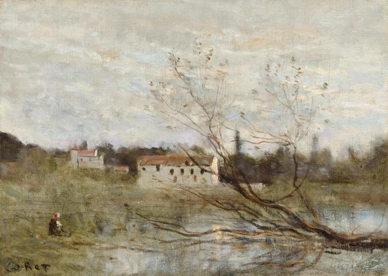 JEAN-BAPTISTE CAMILLE COROT  Ville d'Avray, un coin d'étang. 1865–70.  Öl auf Leinwand. 23,3 x 32,3 cm.  Schätzung: CHF 20 000/30 000  Ergebnis: CHF 200 000