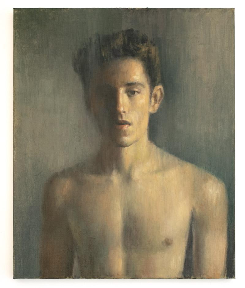 Peter Churcher Portrait of Felix I 2020, Öl auf Leinwand, 61 x 50 cm