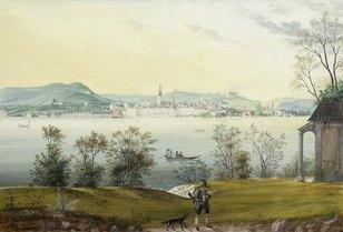 08. Josef Eberl „Ansicht von Gmunden“, 1836, Aquarell auf Papier auf Karton montiert, 31x 46 cm, signiert und datiert Bild: Kunsthandel Runge