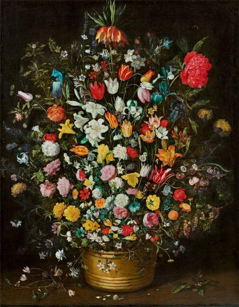 Jan Brueghel d.J. (1601 – Antwerpen – 1678) „Großer Blumenstrauß mit Kaiserkrone im Holzbottich“. Um 1625/30 Schätzpreis:	800.000 - 1.200.000 EUR