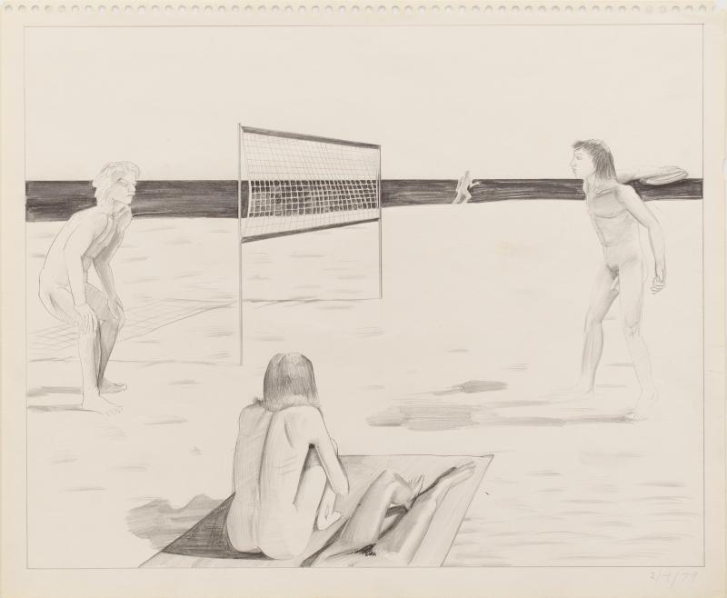 Patrick Angus, Untitled ( Naked Boys at Volley Ball Net ), 1979 Bleistift auf Papier, 35,5 x 43,2 cm © Douglas Blair Turnbaugh