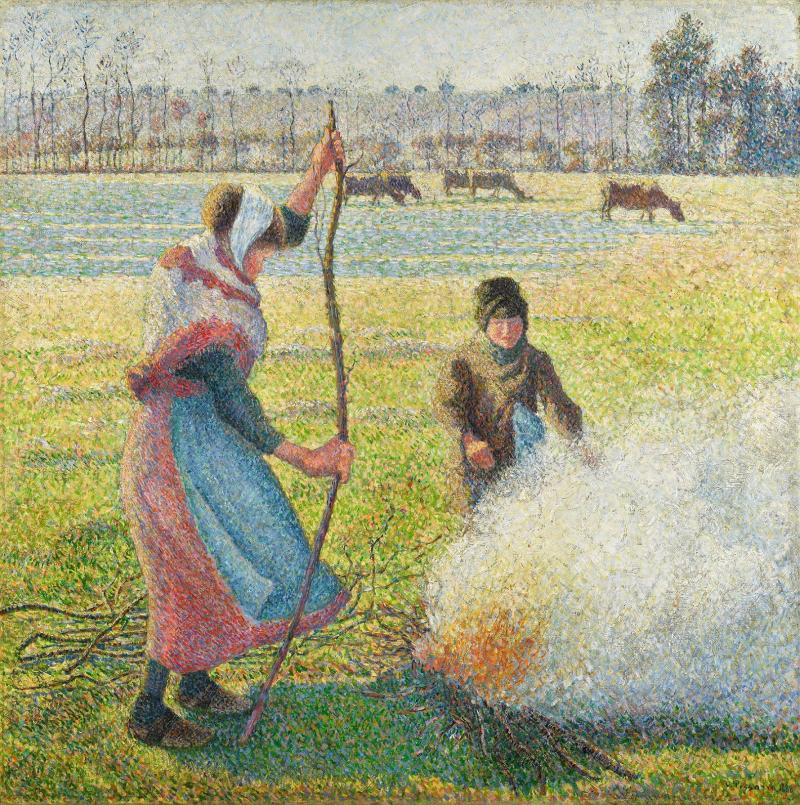 Camille Pissarro: Raureif, eine junge Bäuerin macht Feuer, 1888, Öl auf Leinwand, 92,8 x 92,5 cm, Hasso Plattner Foundation