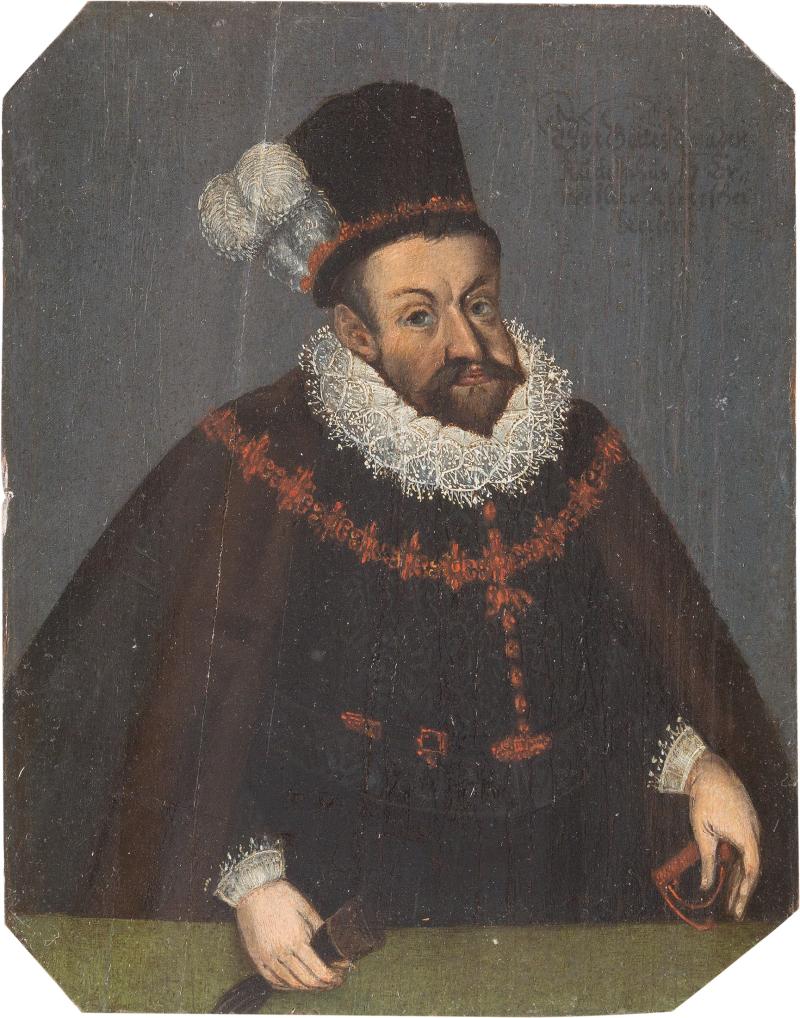 JOSEPH HEINTZ D.Ä. (ATTR.) 11. Juni 1564 Basel - 15. Oktober 1609 Prag, PORTRAIT DES KAISERS RUDOLF II, Öl auf Holztafel. 21,8 x 16,8 cm, Provenienz: Europäi-sche Privatsammlung