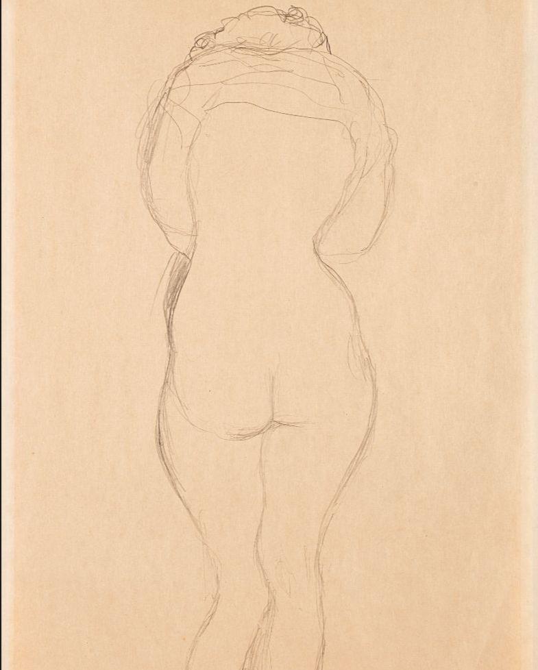 GUSTAV KLIMT 1862 - Wien - 1918 RÜCKENHALBAKT, ca. 1911-12 Bleistift auf Papier, 57,2 x 37,5 cm Nachlassstempel unten rechts Strobl WVZ Nr. 2208